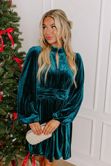 Holiday Social Velvet Mini Dress in Teal