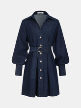 Belted Button-Front Denim Shirt Dress