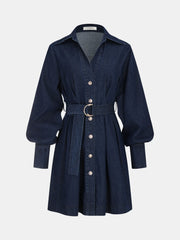 Belted Button-Front Denim Shirt Dress