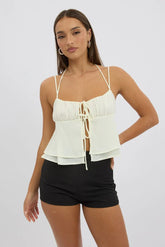 White Tie Front Cami Halter Neck Sleeveless