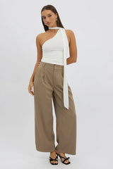Beige Tailored Pants Mid Rise