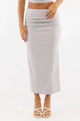 Grey Gathered Midi Skirt High Rise Bengaline Split