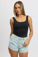 Black Supersoft Top U Neck Sleeveless