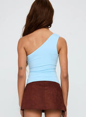 Impulse Ruched One Shoulder Top Blue