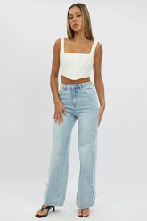 Denim Wide Leg Jeans Ribbon detail