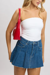 Denim Pleated Skirt High Rise Mini