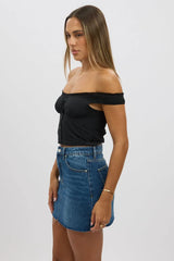 Black Frilled Cami Sleeveless Off Shoulder Top