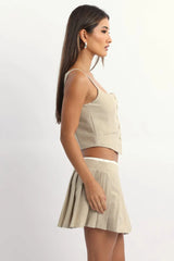 Beige Cami Vest Sleeveless Scoop Neck Tailored