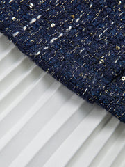 Pleated Hem Panel Tweed Belted Mini Dress