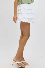 White Bloomers Skort Elastic Waist Mini Layered Lined