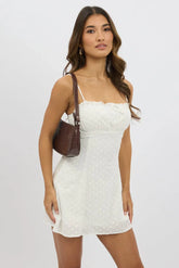 White Mini Dress Gathered Bust