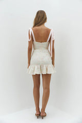 Blossom Embellish Mini Dress Cream