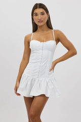 White Fit And Flare Dress Drop Waist