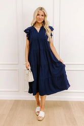 Sunny Spritzer Tiered Midi Dress in Navy