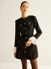 Pleated-Cuff Tweed Breasted Dress