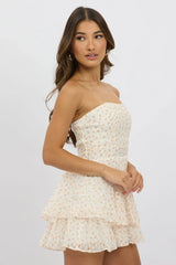 Orange Floral Strapless Dress Mini