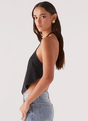 Rexi Halter Denim Top - Washed Black
