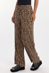 Brown Animal Print Wide Leg Pants Low Rise