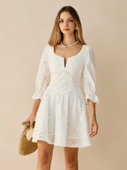 Cotton Scalloped Edge Eyelet Mini Dress