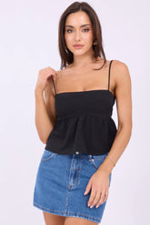 Black Peplum Cami Sleeveless Babydoll