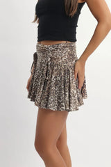 Brown Animal Print Skater Skort Mid Rise Ruched Detail Supersoft Mini