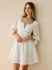 Cotton Scalloped Edge Eyelet Mini Dress