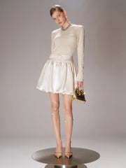 Satin Effect Panel Textured Mini Dress