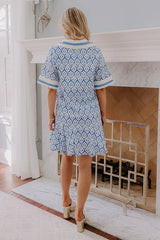 French Market Promenade Mini Dress in Blue