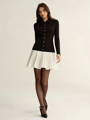 Contrast Pleated Hem Collared Mini Dress