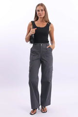 Grey Cargo Pants Mid Rise