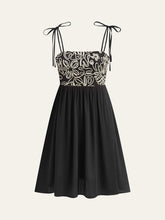 Embroidered Midi Dress with Tie-Up Straps