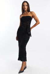 Black Floral Burnout Skirt Elasticated Picot Trim Midaxi