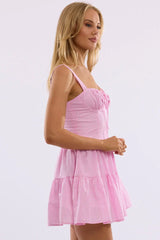 Pink Stripe Fit And Flare Dress Mini Gathered Bust