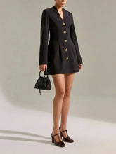 V-Neck Long Sleeve Metal Button Mini Dress