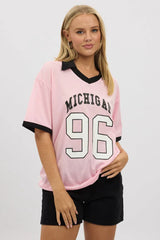 Pink Sport Tee Collar Short Sleeve