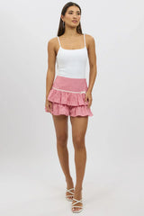 Red Check Skort Skirt Frilled Hem