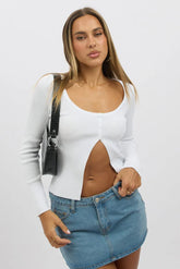 White Button Up Knit Cardigan Long Sleeve