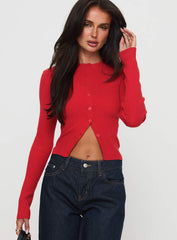 Suzu Long Sleeve Knit Top Red
