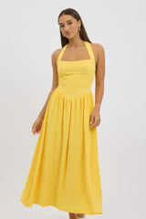 Yellow Maxi Dress Halter Neck