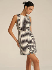 Striped Button-Front Mini Dress