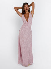 Frederica Plunge Burnout Maxi Dress Mauve