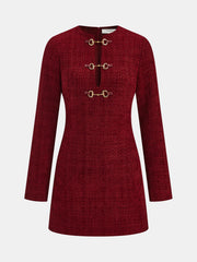 Metal Buckle Tweed Mini Dress