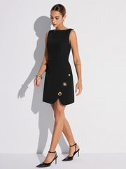 Sleeveless Fitted Asymmetric Metal Detail Mini Dress