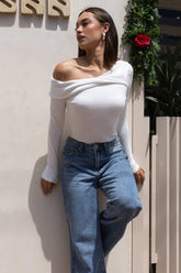 White One Shoulder Top Long Sleeve
