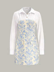 Shirt Collar Floral Jacquard Mini Dress