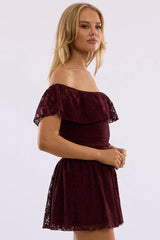 Red Off Shoulder Playsuit Lace