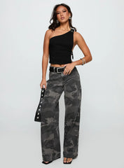 Buckled Down One Shoulder Top Black