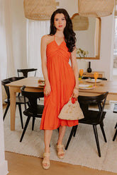 Coastal Views Halter Midi Dress in Tangerine