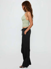 Vanille Tie Waist Satin Pants Black