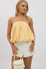 Yellow Stripe Bubble Cami Sleeveless Babydoll Balloon Volume